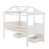 Merax Twin Size House Bed Loft Bed with Two Drawers, Windows and Roof