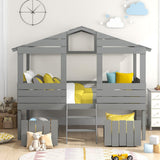 Merax Twin Size House Bed Loft Bed with Two Drawers, Windows and Roof