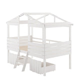 Merax Twin Size House Bed Loft Bed with Two Drawers, Windows and Roof