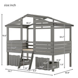 Merax Twin Size House Bed Loft Bed with Two Drawers, Windows and Roof