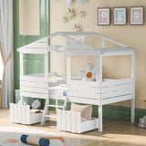 Merax Twin Size House Bed Loft Bed with Two Drawers, Windows and Roof