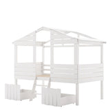 Merax Twin Size House Bed Loft Bed with Two Drawers, Windows and Roof