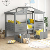 Merax Twin Size House Bed Loft Bed with Two Drawers, Windows and Roof