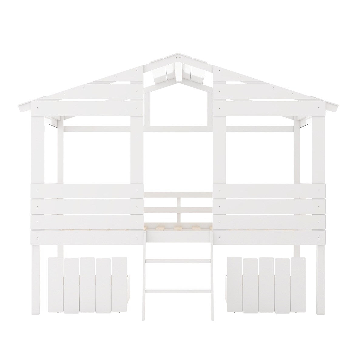 Merax Twin Size House Bed Loft Bed with Two Drawers, Windows and Roof