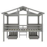 Merax Twin Size House Bed Loft Bed with Two Drawers, Windows and Roof
