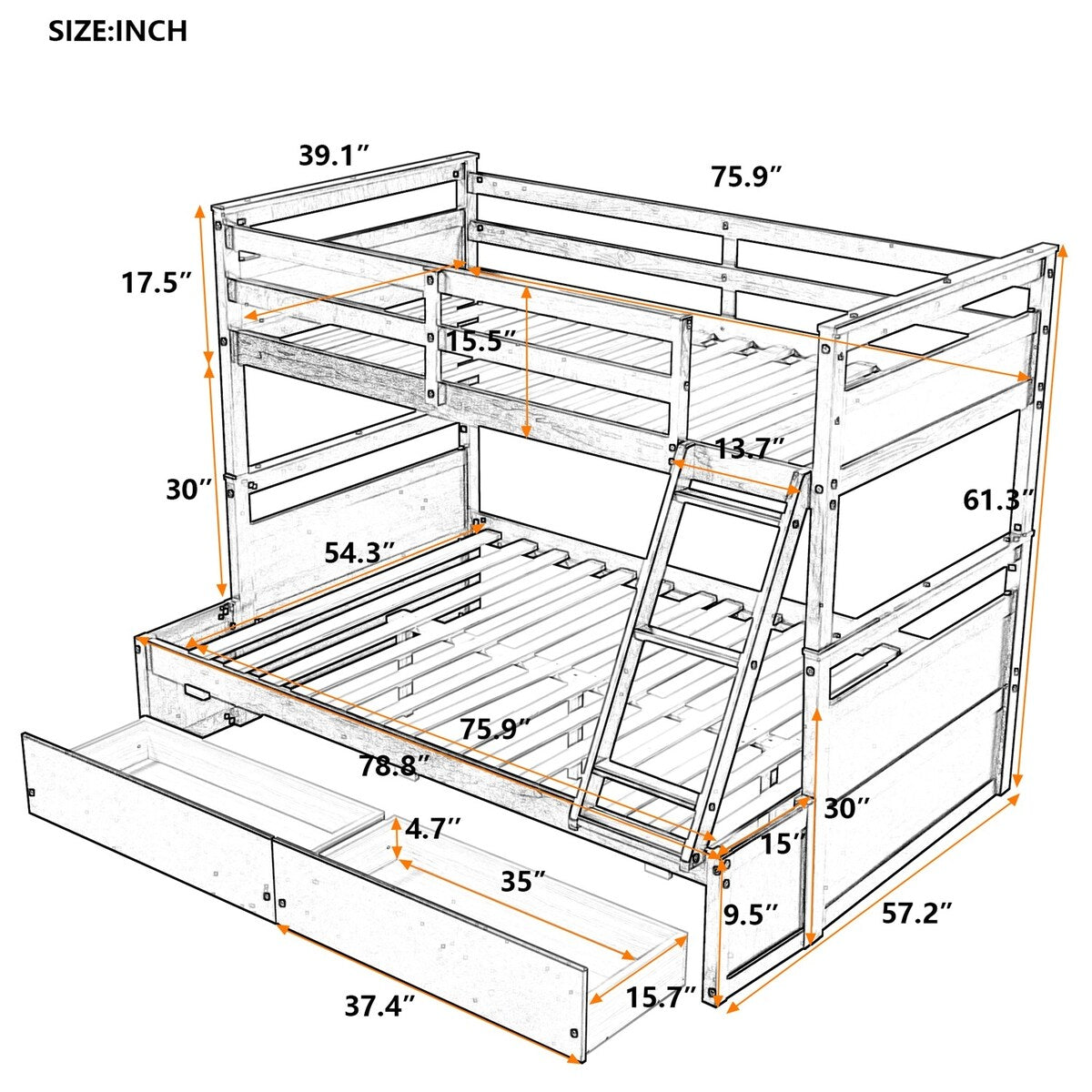 Merax Twin over Full Bunk Bed with Storage