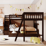 Merax Twin over Full L-Shaped Bunk Bed With 3 Drawers, Ladder and Staircase