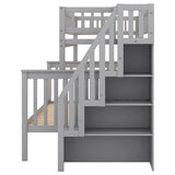 Merax Twin over Full Wood Bunk Bed with Storage Stairs
