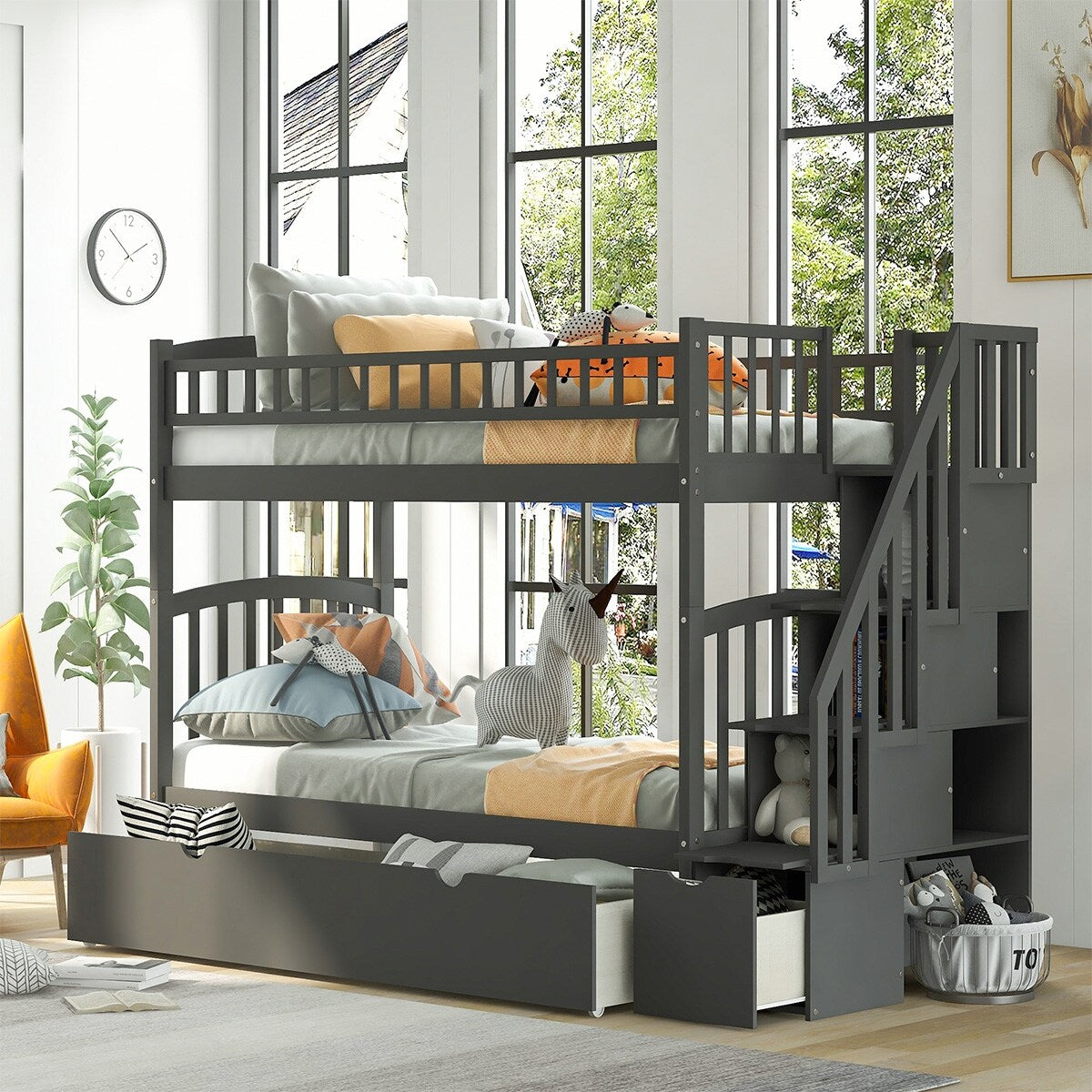 Merax L-Shaped Twin over Full Bunk Bed and Twin Loft Bed, Drawers