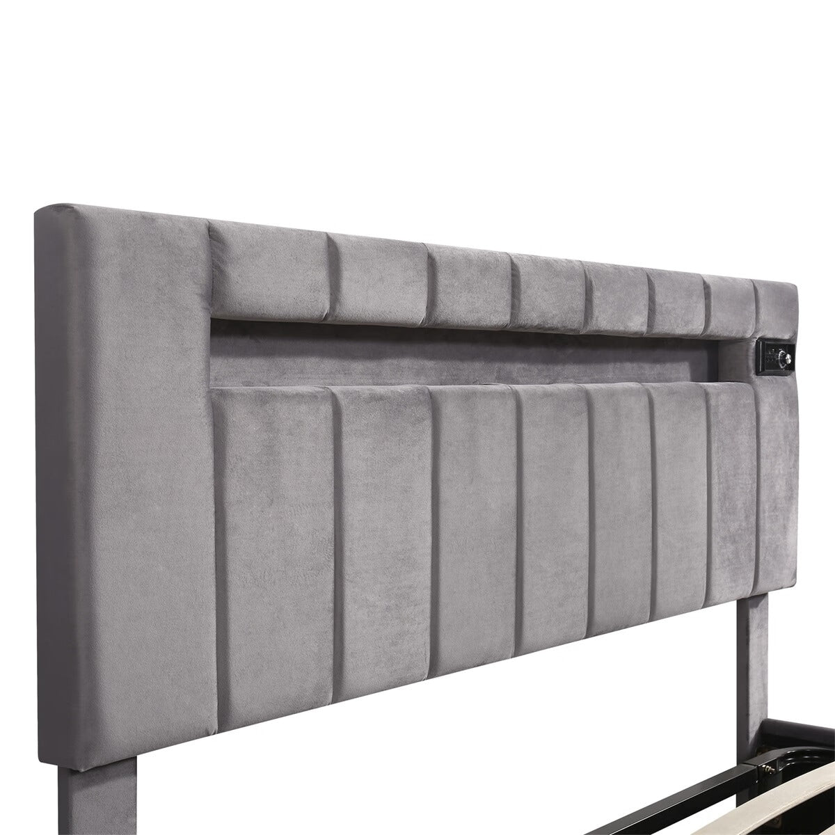 Merax Upholstered Hydraulic Storage Bed with LED light, Bluetooth Player and USB Charging