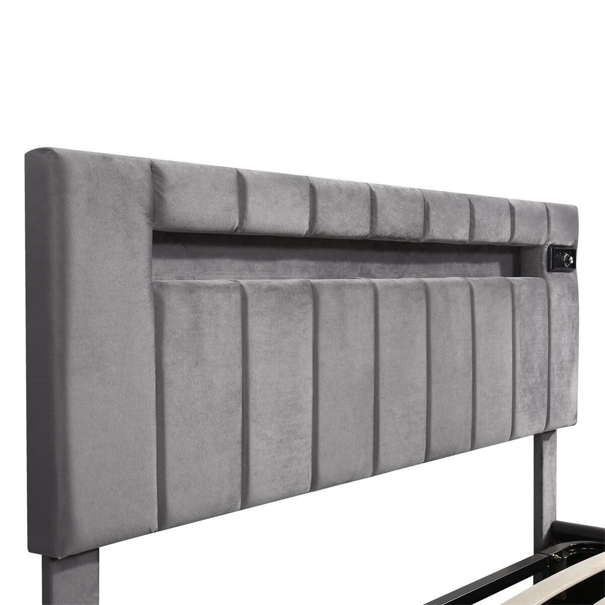 Merax Upholstered Hydraulic Storage Bed with LED light, Bluetooth Player and USB Charging