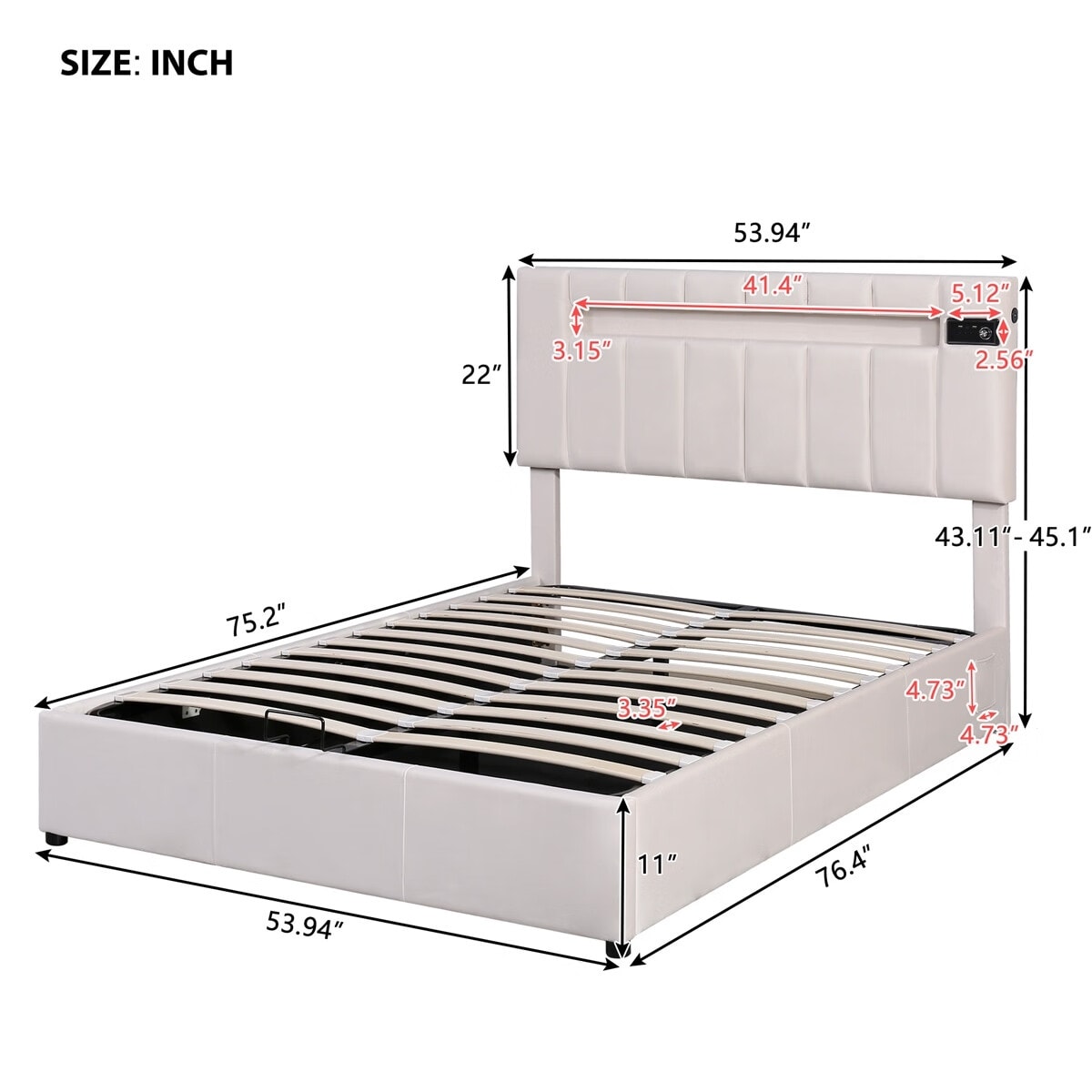 Merax Upholstered Hydraulic Storage Bed with LED light, Bluetooth Player and USB Charging