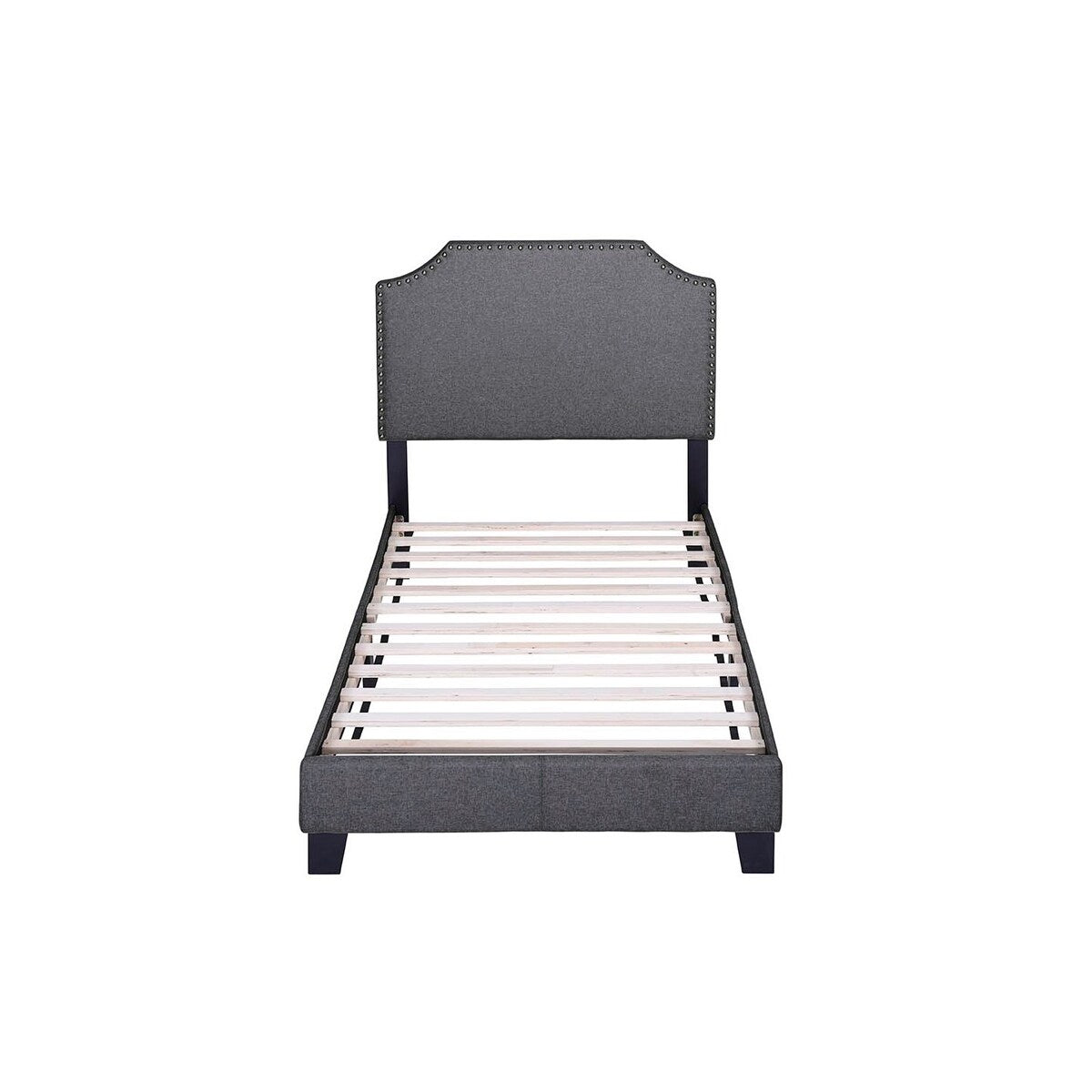 Merax Upholstered Platform Bed Frame with Nailhead Trim Headboard and Wood Slats