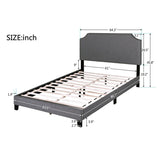 Merax Upholstered Platform Bed Frame with Nailhead Trim Headboard and Wood Slats
