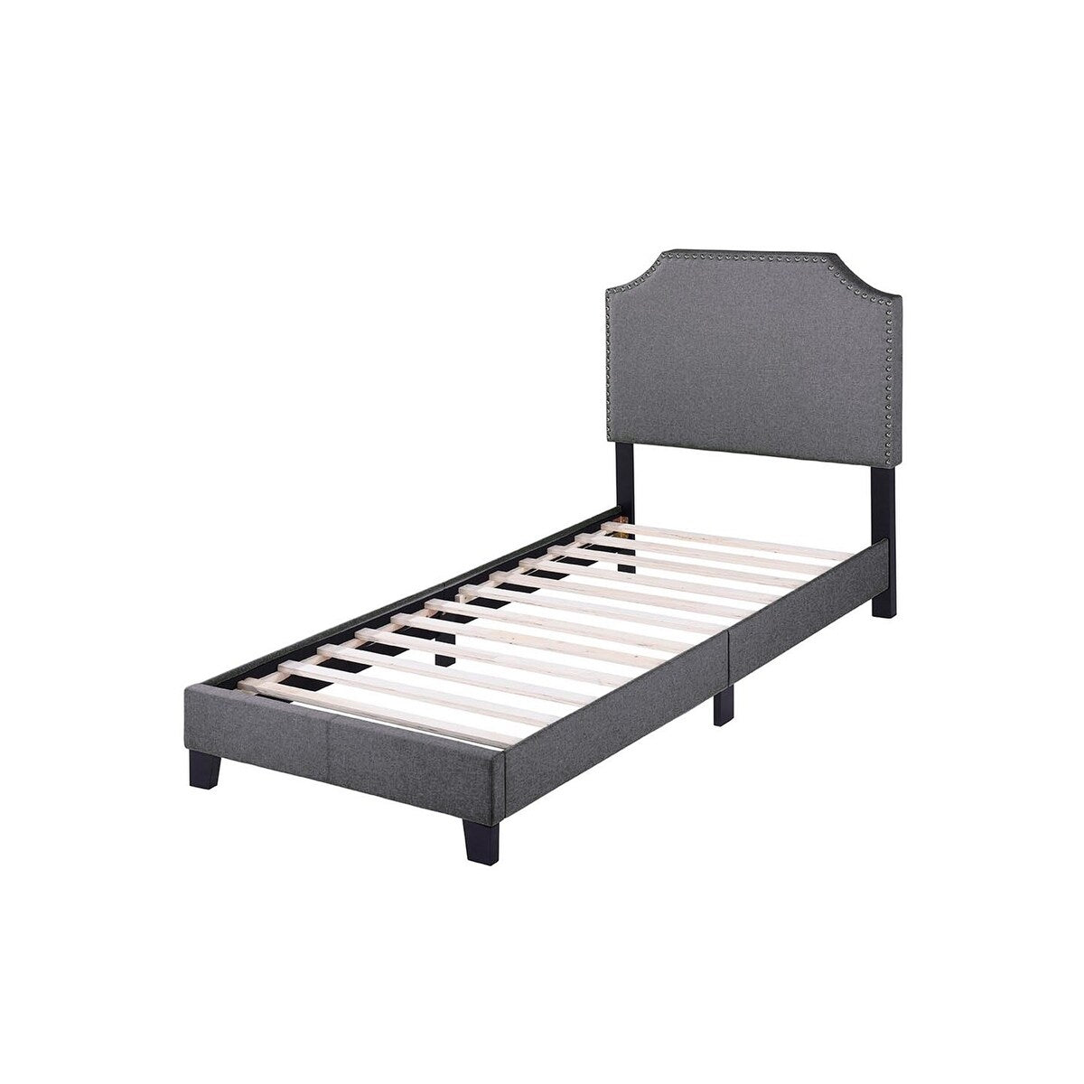Merax Upholstered Platform Bed Frame with Nailhead Trim Headboard and Wood Slats
