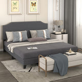 Merax Upholstered Platform Bed Frame with Nailhead Trim Headboard and Wood Slats