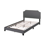Merax Upholstered Platform Bed Frame with Nailhead Trim Headboard and Wood Slats