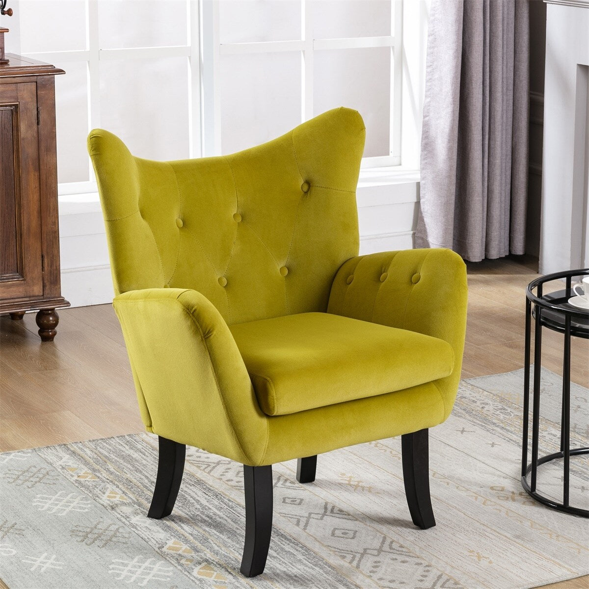 Merax Velvet Tufted Wingback Accent Chair