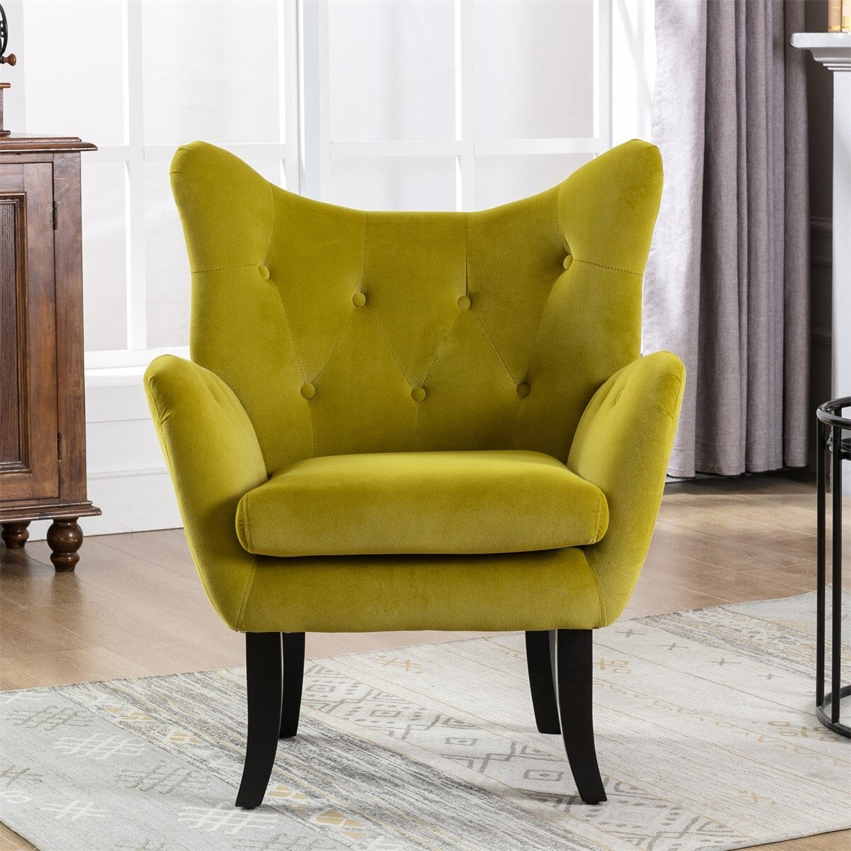 Merax Velvet Tufted Wingback Accent Chair