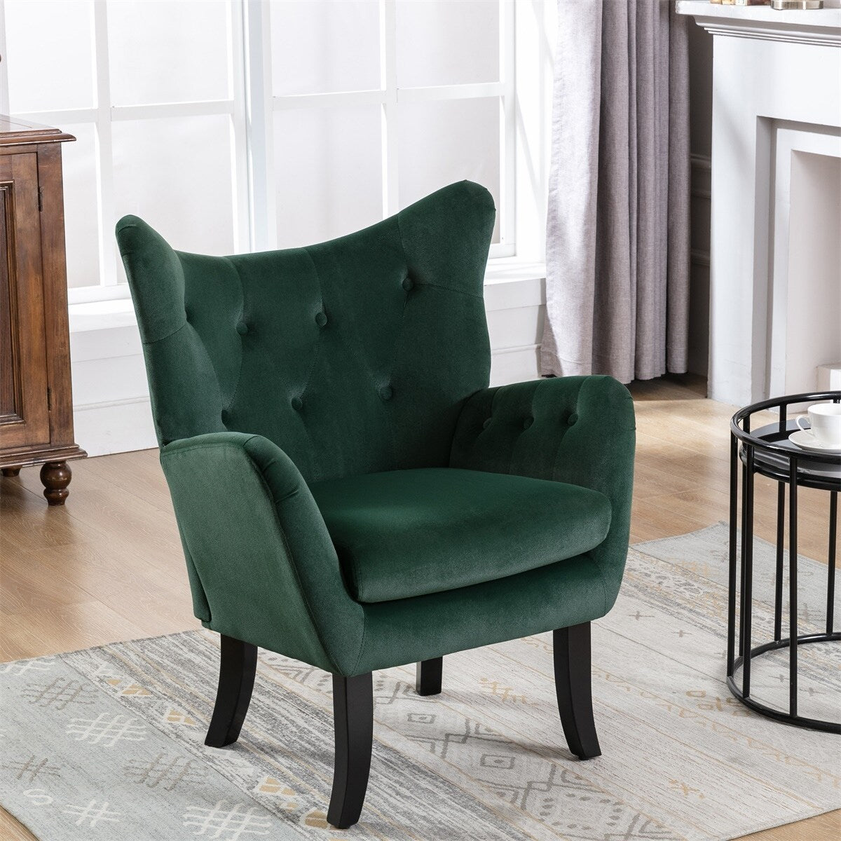 Merax Velvet Tufted Wingback Accent Chair