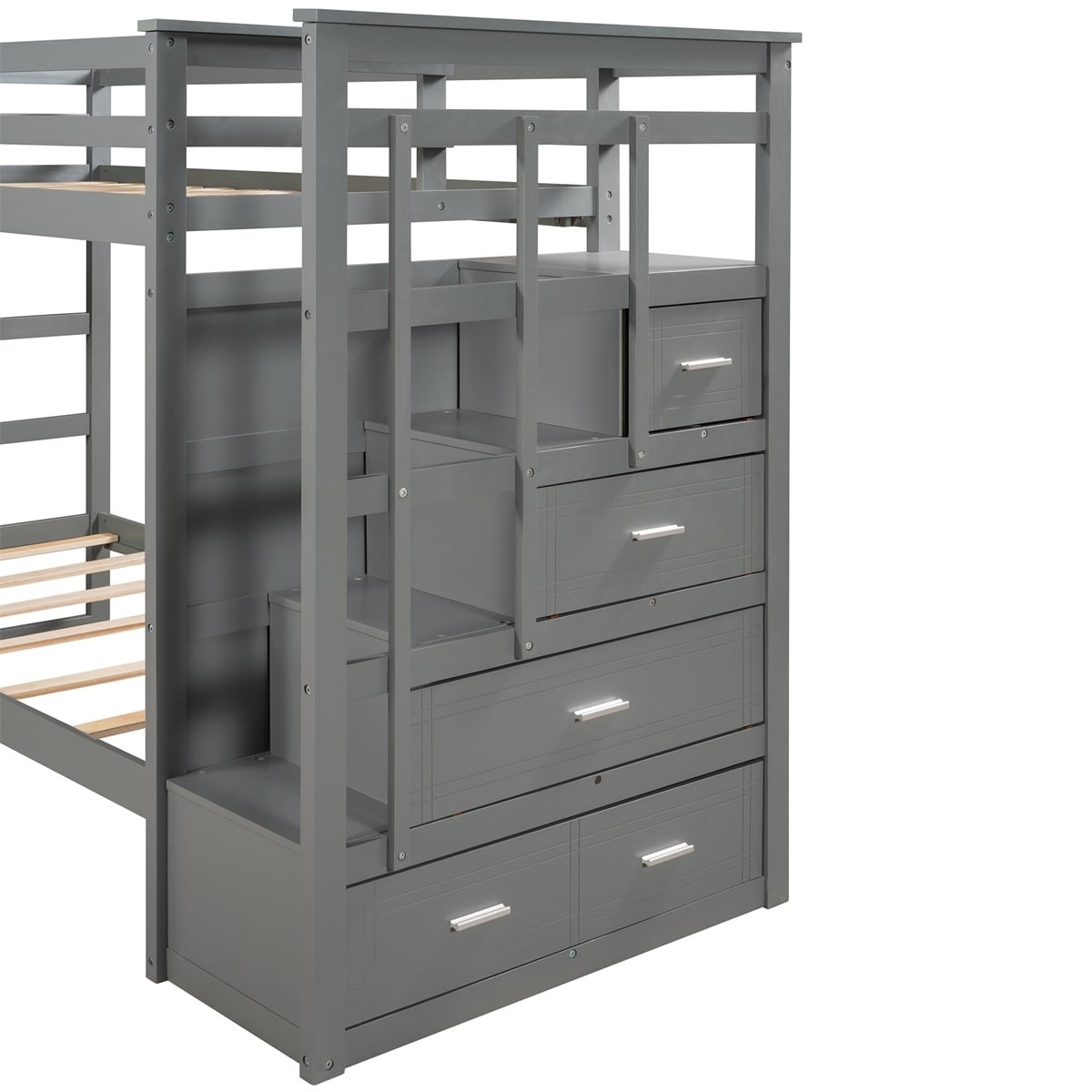Merax Wood Twin Over Twin Bunk Bed with Trundle and Staircase