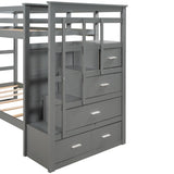 Merax Wood Twin Over Twin Bunk Bed with Trundle and Staircase