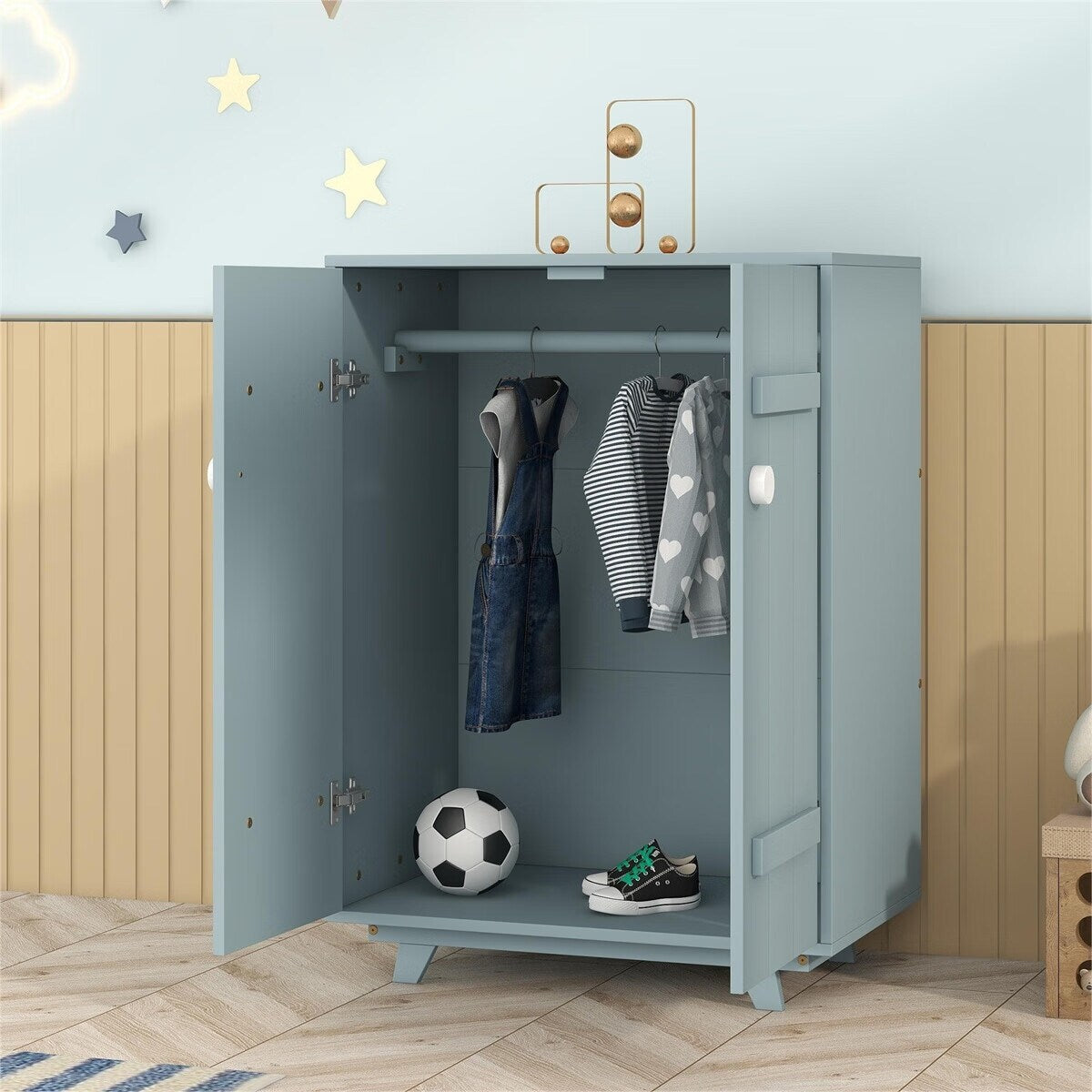 Merax Wooden Kids Armoires with Hanging Rod