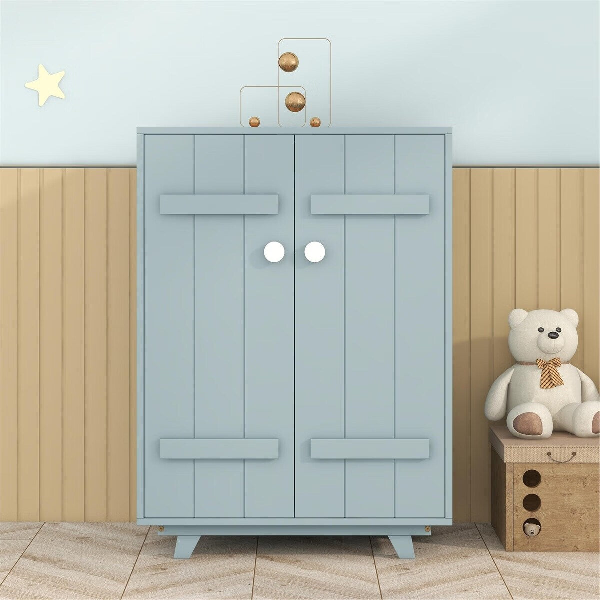 Merax Wooden Kids Armoires with Hanging Rod