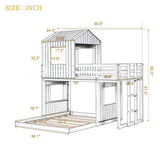 Merax Wooden Twin over Full Bunk Bed with Playhouse, Farmhouse, Ladder and Guardrails