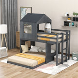 Merax Wooden Twin over Full Bunk Bed with Playhouse, Farmhouse, Ladder and Guardrails