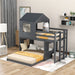 Merax Wooden Twin over Full Bunk Bed with Playhouse, Farmhouse, Ladder and Guardrails