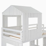 Merax Wooden Twin over Full Bunk Bed with Playhouse, Farmhouse, Ladder and Guardrails