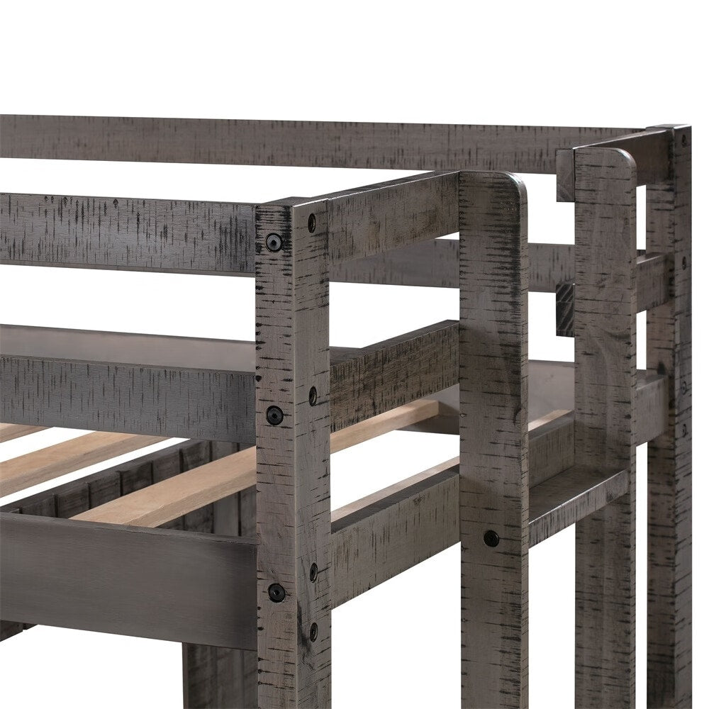 Merax Wooden Twin over Full Bunk Bed with Playhouse, Farmhouse, Ladder and Guardrails