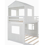 Merax Wooden Twin over Full Bunk Bed with Playhouse, Farmhouse, Ladder and Guardrails