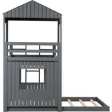 Merax Wooden Twin over Full Bunk Bed with Playhouse, Farmhouse, Ladder and Guardrails