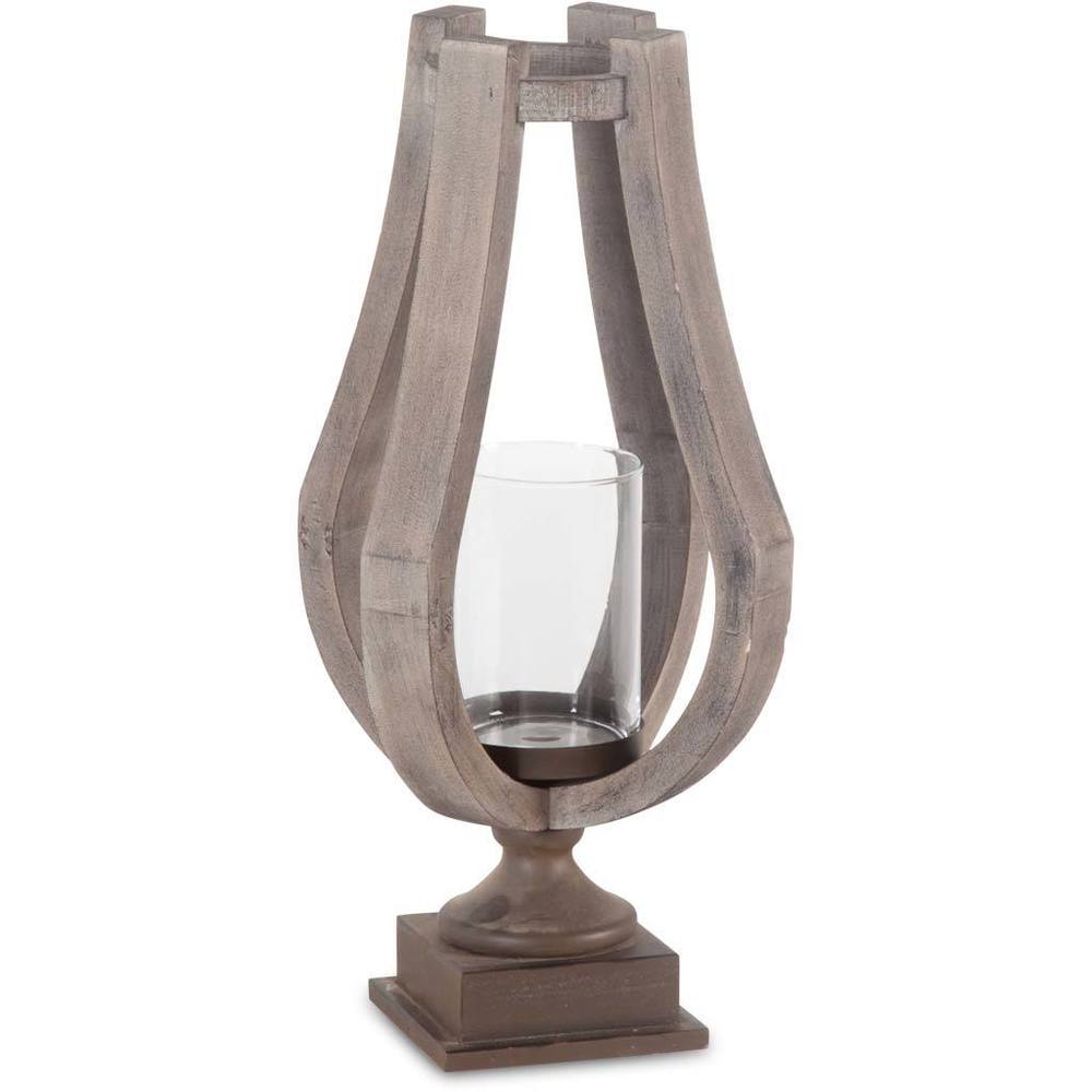 Brillion Small Rustic Wood Metal Table Candle Holder