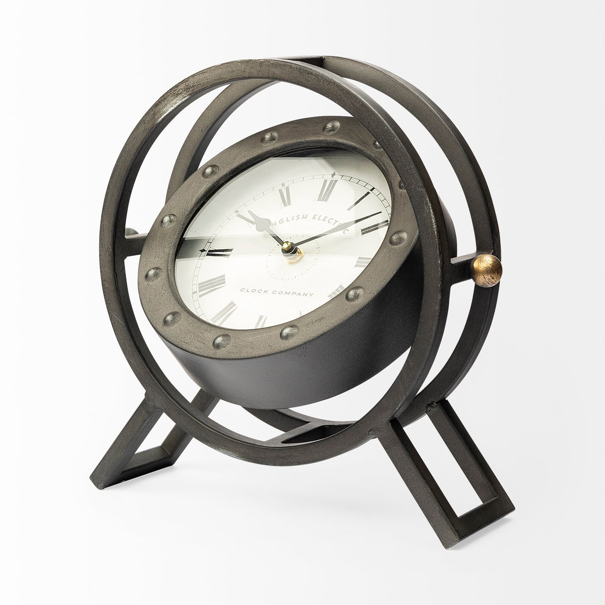 Gaston Black Metal Rotating Table Clock - 11.8L x 3.1W x 11.4H
