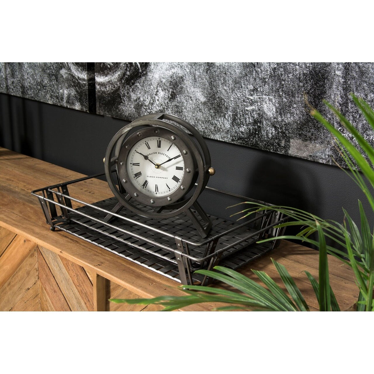 Gaston Black Metal Rotating Table Clock - 11.8L x 3.1W x 11.4H