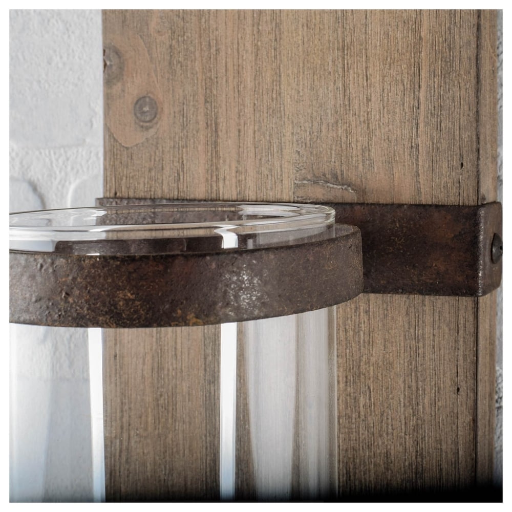 Lars Brown Wood With Metal Accent Wall Candle Holder - 5"W x 5.5"D x 23.6"H