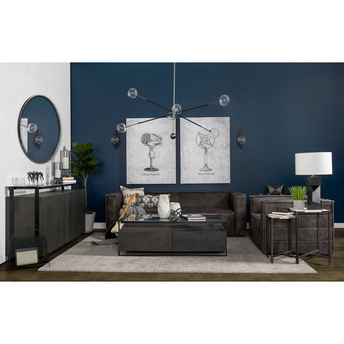Vidro Glass Top w/ Black Solid Wood Drawers & Black Iron Frame Rectangular Coffee Table