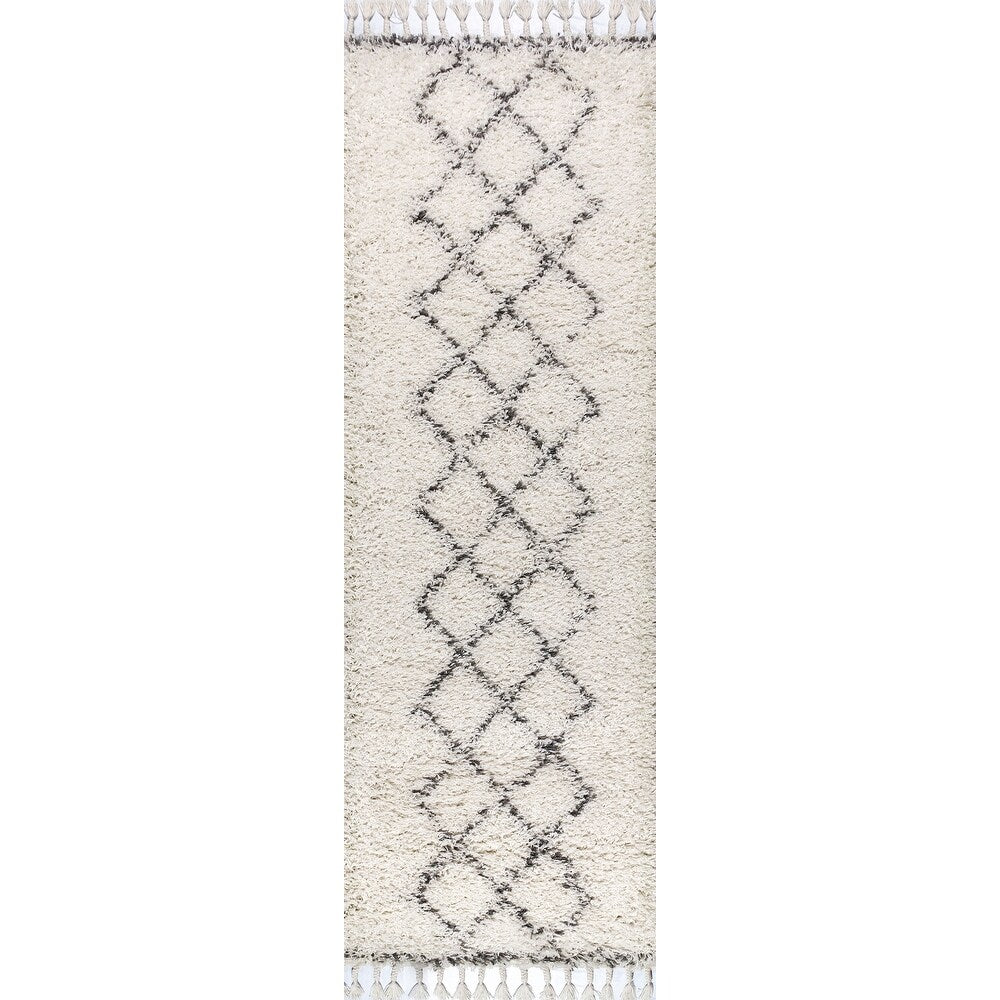 JONATHAN Y Mercer Shag Plush Tassel Moroccan Tribal Trellis Geometric Area Rug