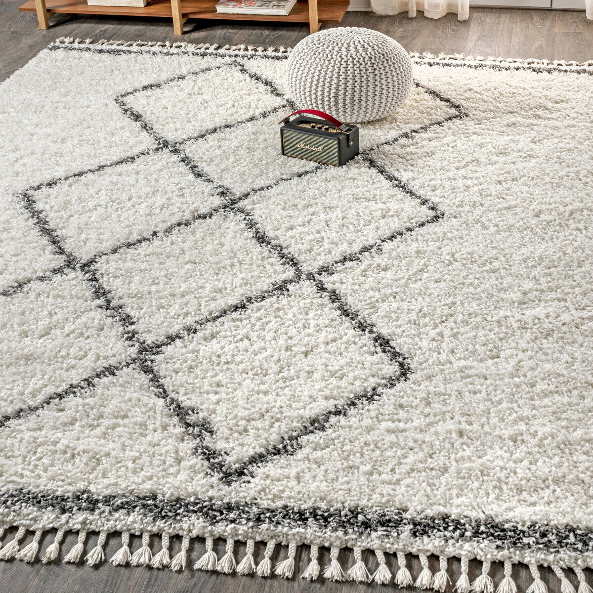 JONATHAN Y Mercer Shag Plush Tassel Moroccan Tribal Trellis Geometric Area Rug