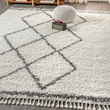 JONATHAN Y Mercer Shag Plush Tassel Moroccan Tribal Trellis Geometric Area Rug