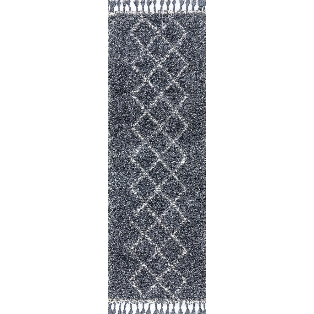 JONATHAN Y Mercer Shag Plush Tassel Moroccan Tribal Trellis Geometric Area Rug
