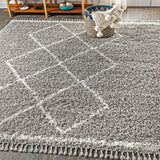 JONATHAN Y Mercer Shag Plush Tassel Moroccan Tribal Trellis Geometric Area Rug