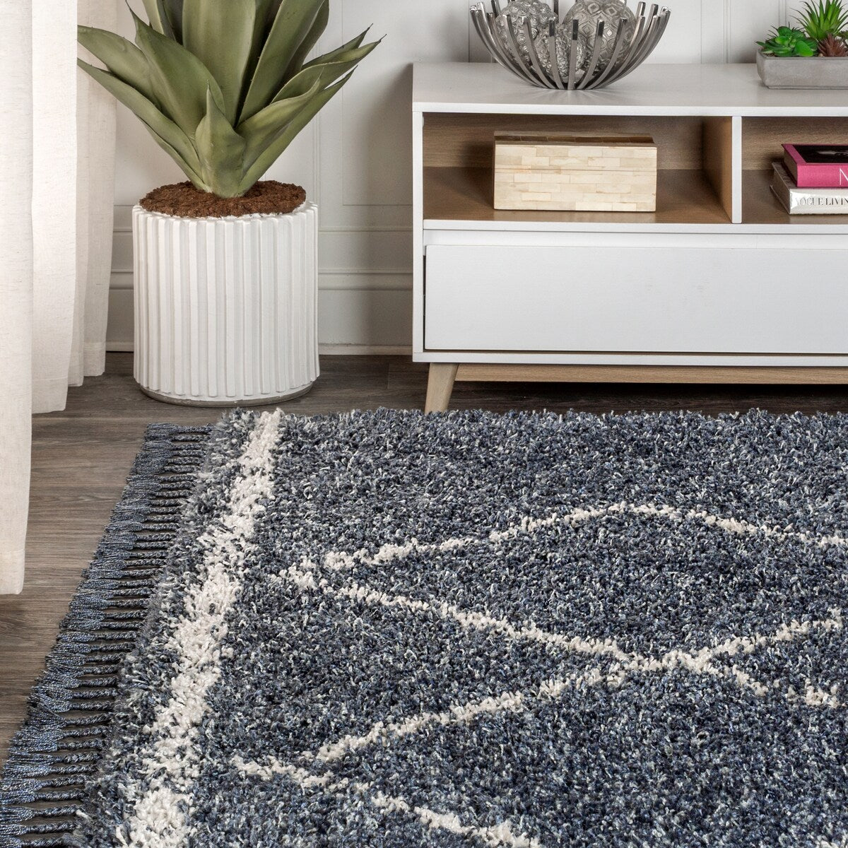 JONATHAN Y Mercer Shag Plush Tassel Moroccan Tribal Trellis Geometric Area Rug