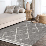 JONATHAN Y Mercer Shag Plush Tassel Moroccan Tribal Trellis Geometric Area Rug