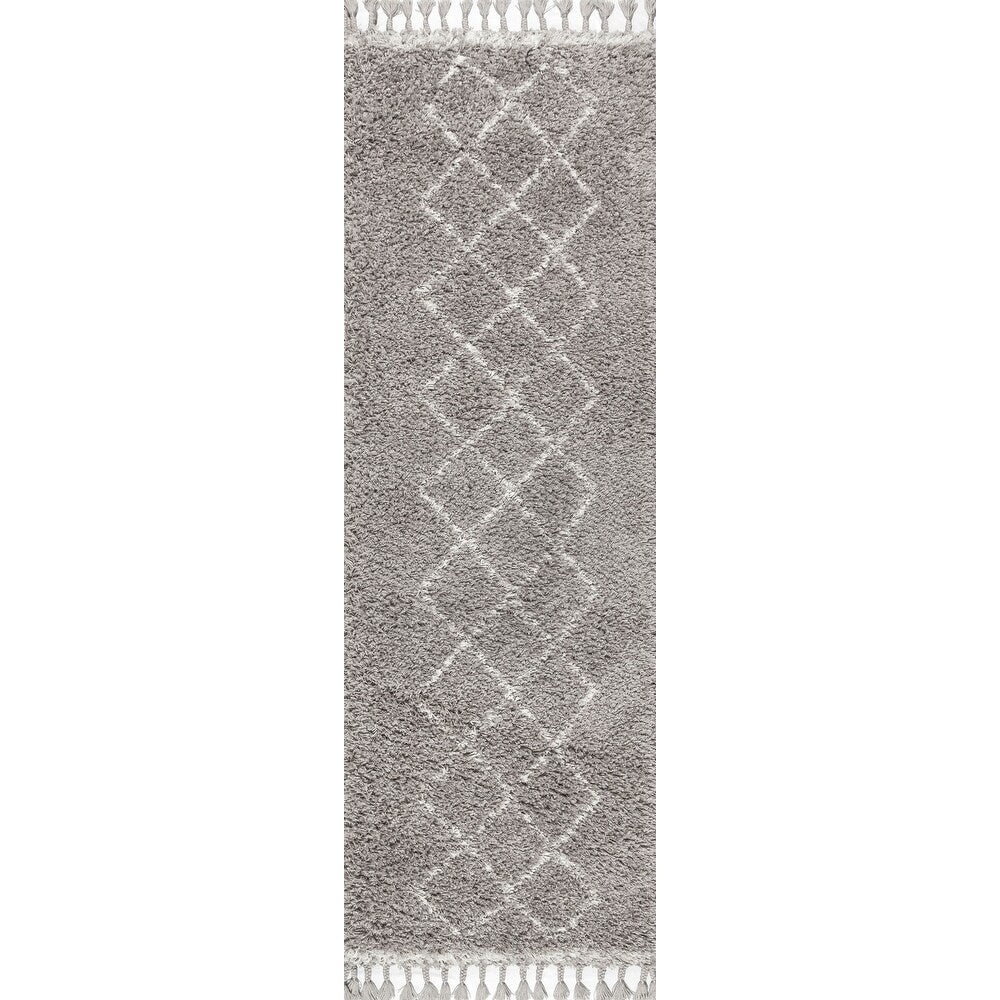 JONATHAN Y Mercer Shag Plush Tassel Moroccan Tribal Trellis Geometric Area Rug