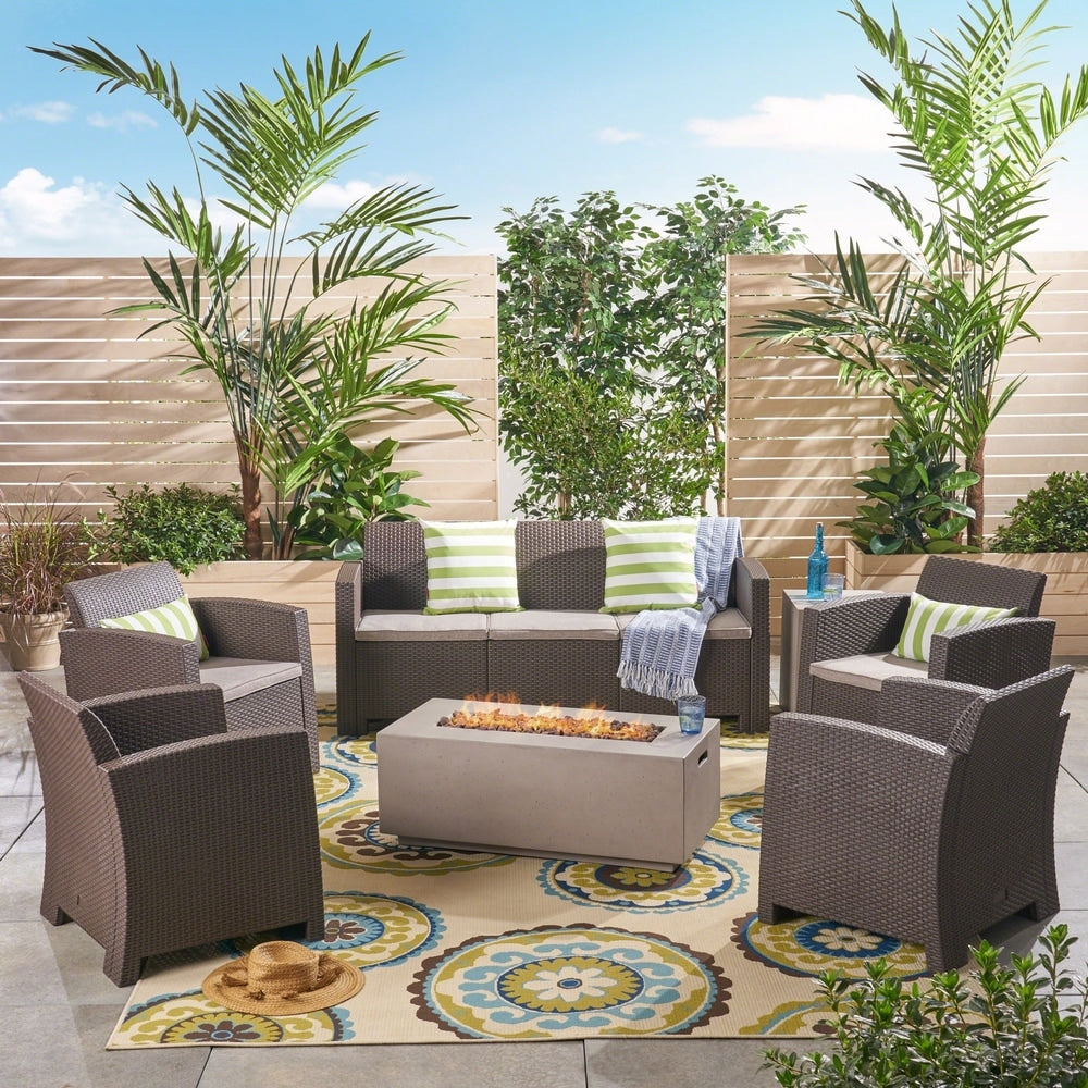 Mercier Outdoor 7-Seater Wicker Print Chat Set by Christopher Knight Home