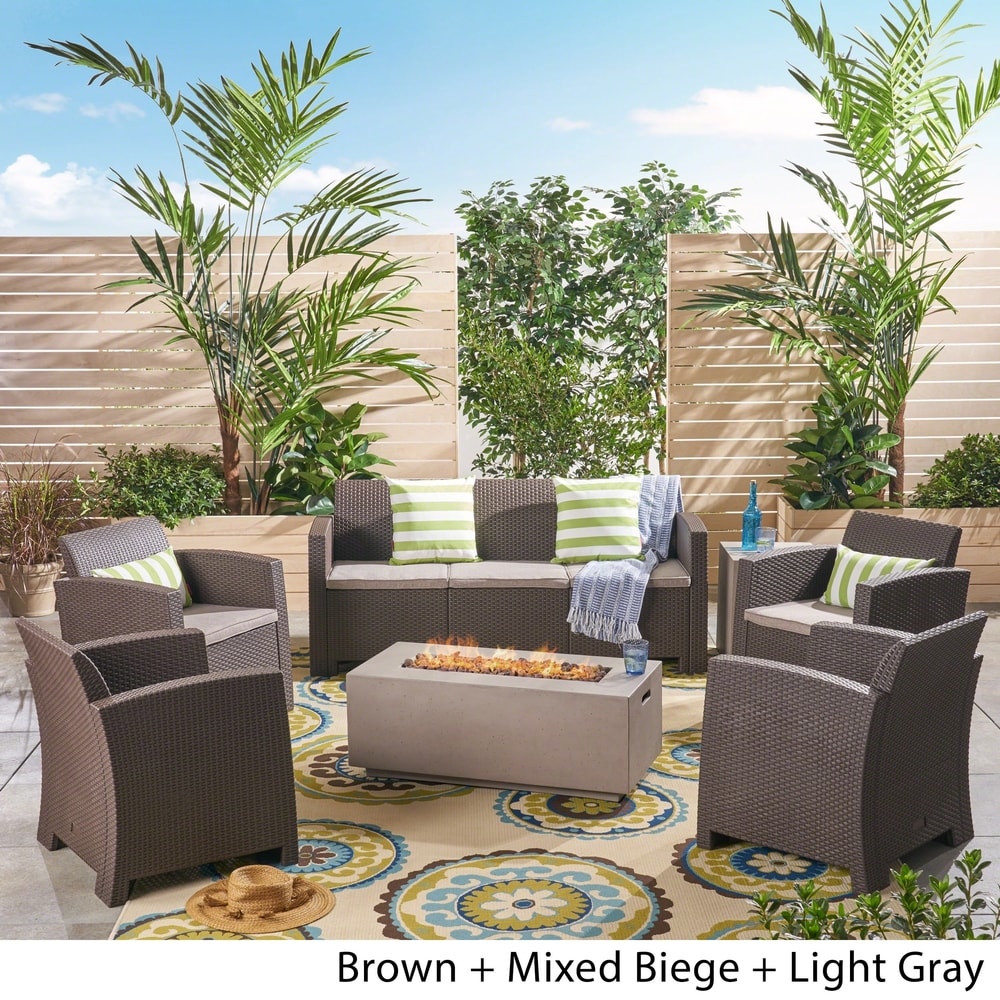 Mercier Outdoor 7-Seater Wicker Print Chat Set by Christopher Knight Home